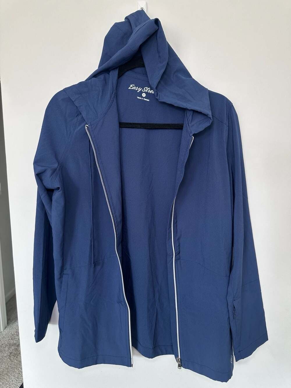 Easy Stretch Long Sleeve Zip-Front Hoodie Blue Medical Scrub Jacket
